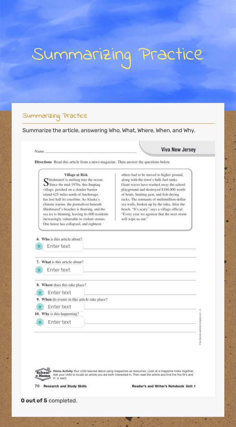Summarizing Practice worksheet preview image