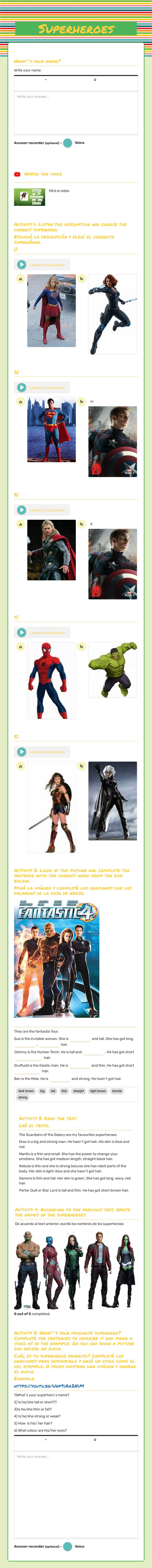 Superheroes worksheet preview image