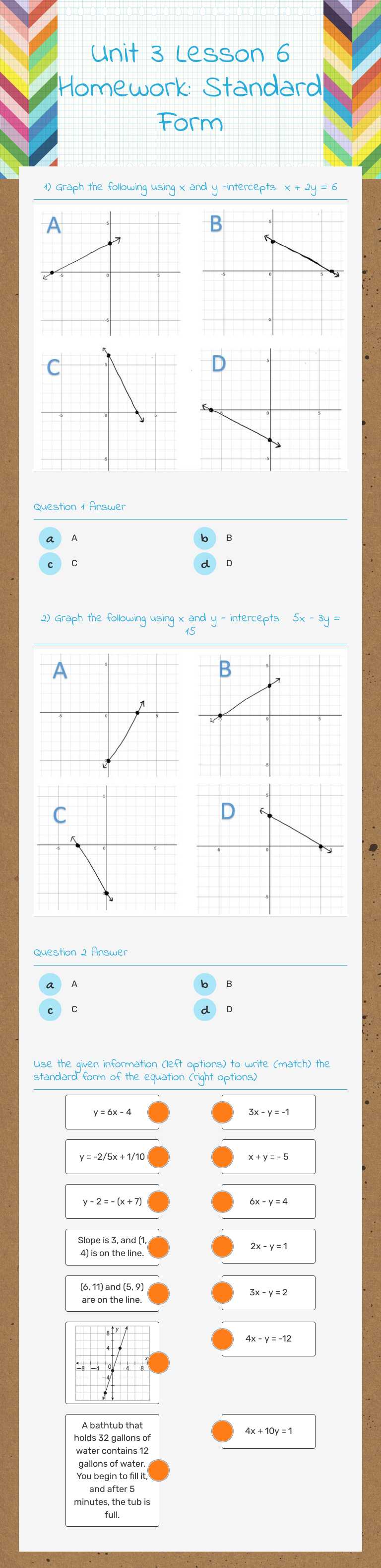 Unit 3 Lesson 6 Homework: Standard Form worksheet preview image