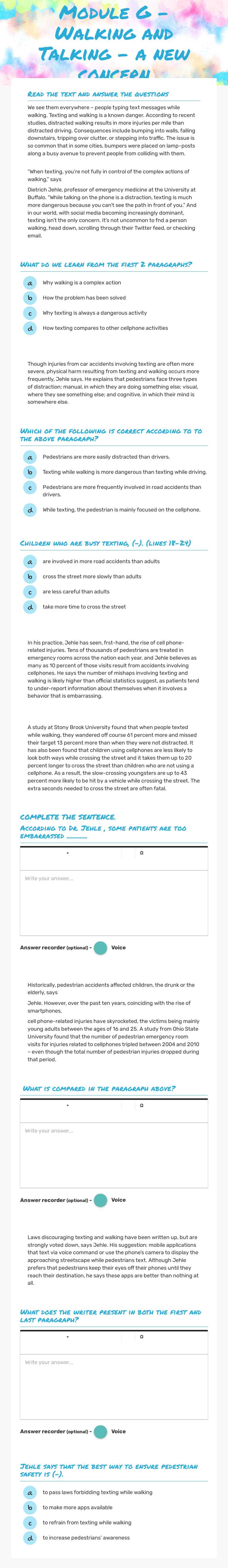 Module G - Walking and Talking - a new concern worksheet preview image