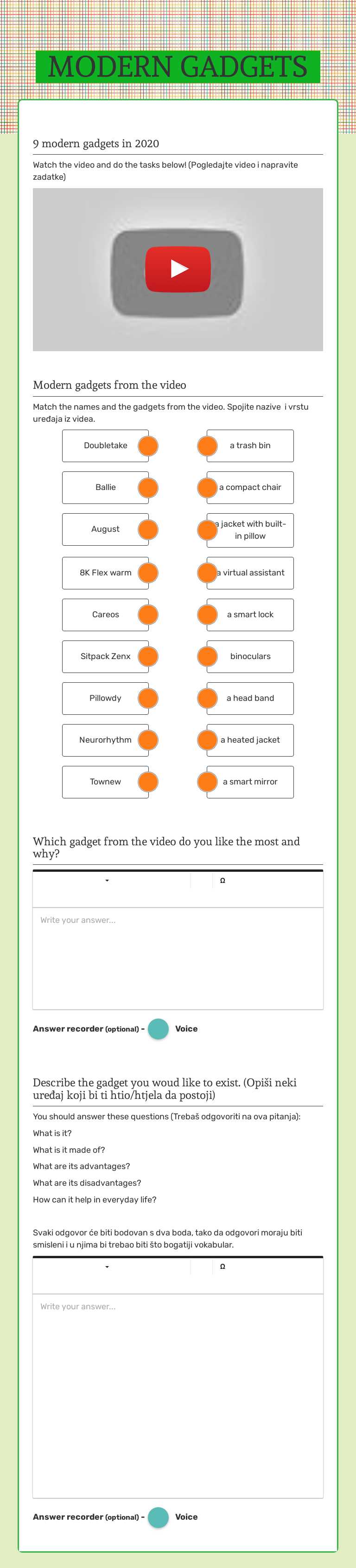 MODERN GADGETS Grade 8 worksheet preview