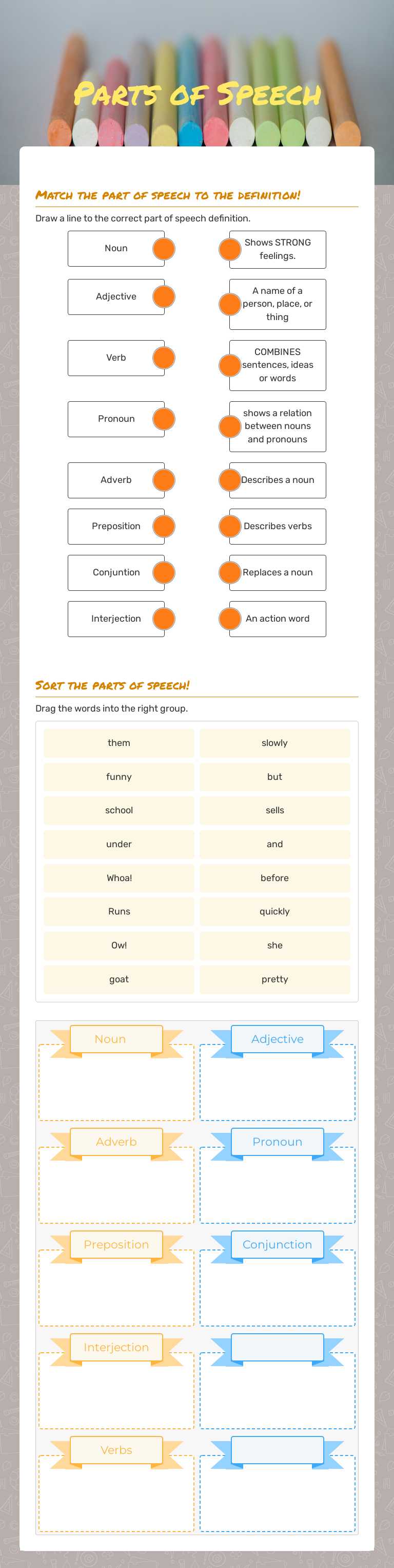 Parts of Speech Grade 3 worksheet preview