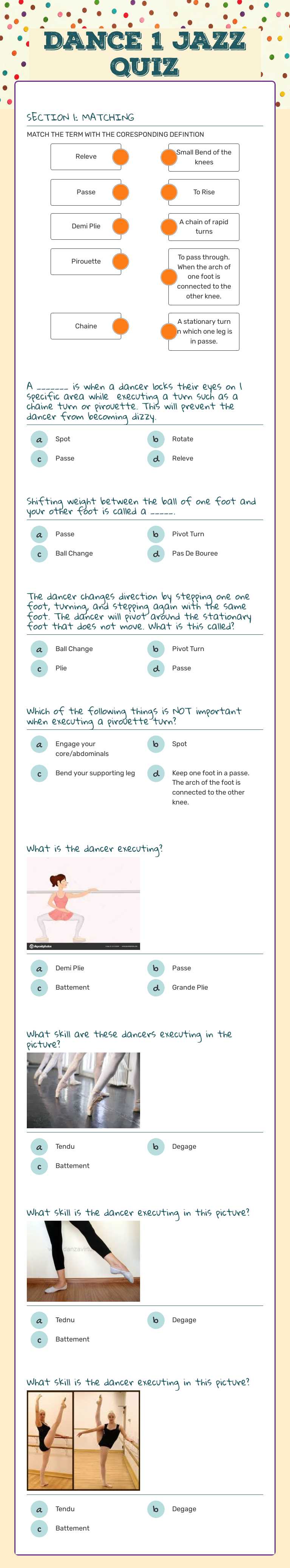 DANCE 1 JAZZ QUIZ worksheet preview image
