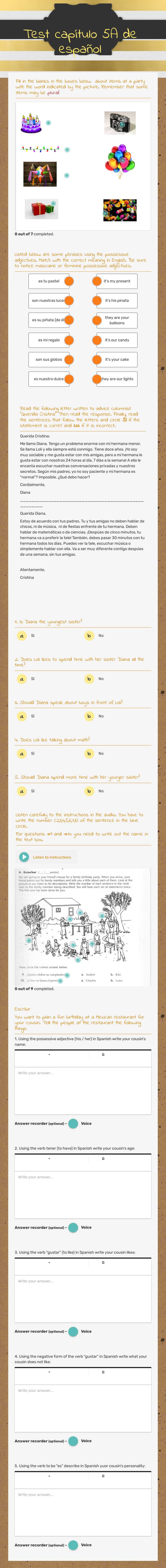 Test capítulo 5A de español worksheet preview image