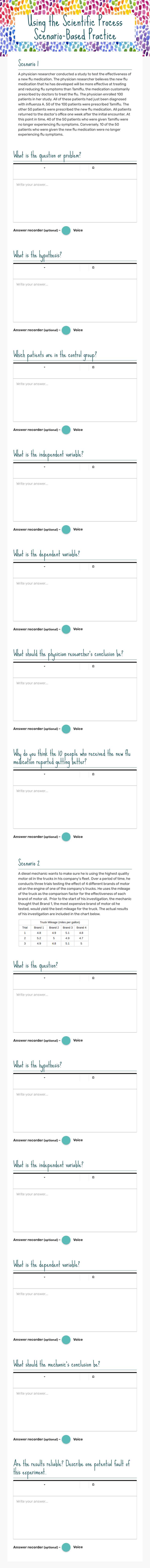 Using the Scientific Process Scenario-Based Practice worksheet preview image