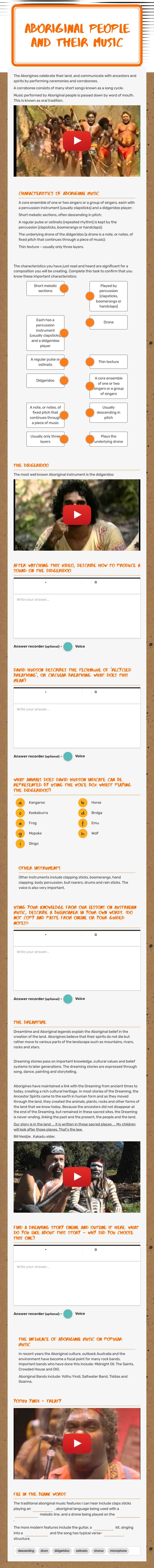 Aboriginal People and their Music worksheet preview image