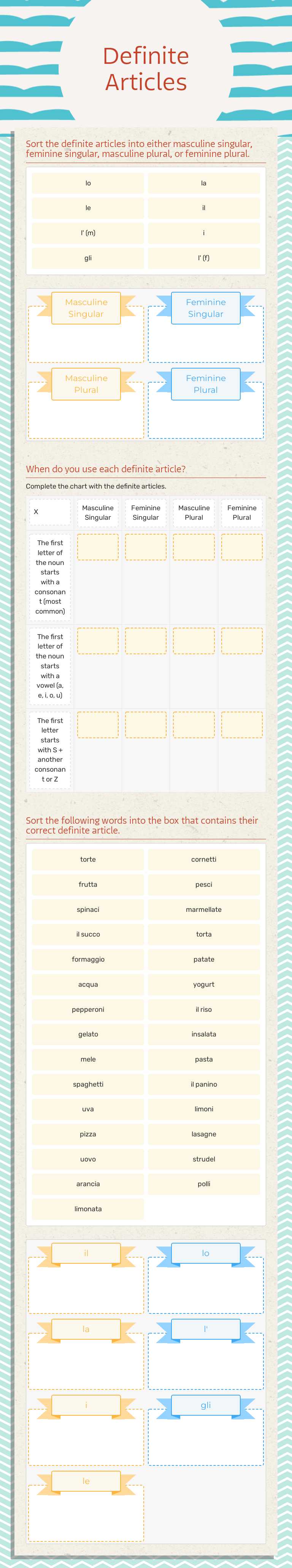 Definite Articles worksheet preview image