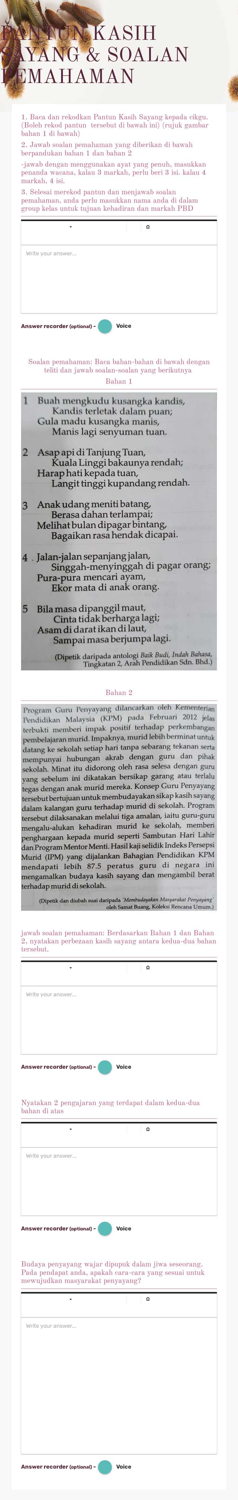 PANTUN  KASIH SAYANG & SOALAN PEMAHAMAN worksheet preview image