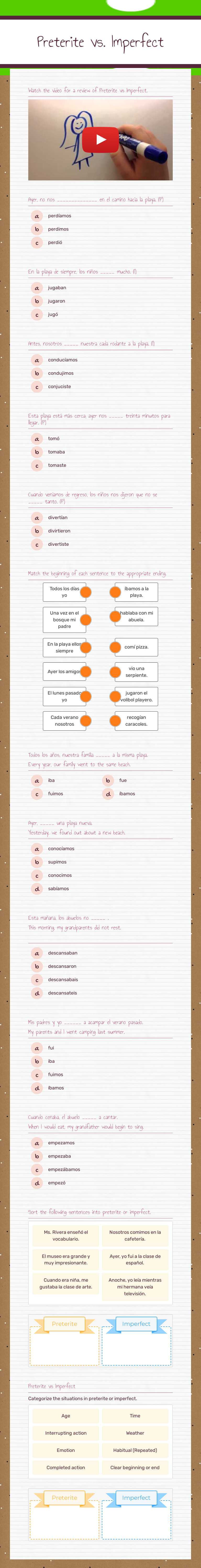 Preterite vs. Imperfect worksheet preview image
