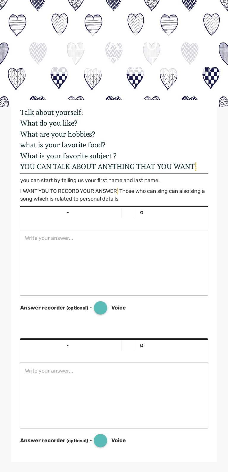 TALK ABOUT YOURSELF Grade 7 worksheet preview