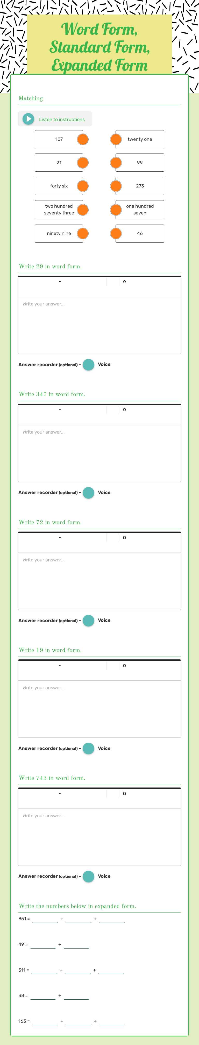 Word Form, Standard Form, Expanded Form Grade 3 worksheet preview