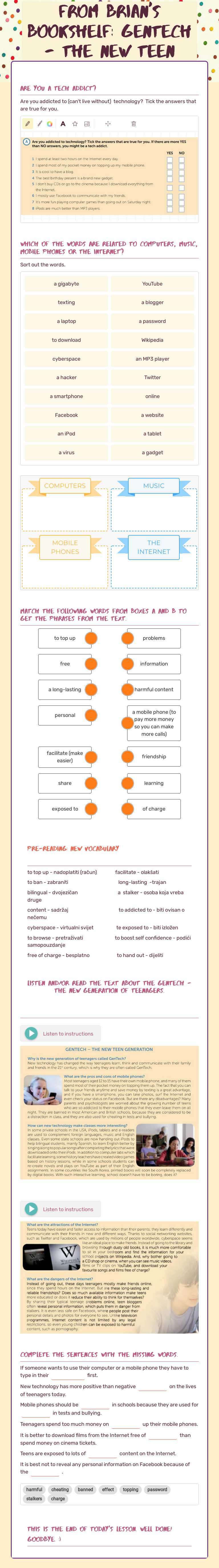 FROM BRIAN'S BOOKSHELF: GENTECH - THE NEW TEEN GENERATION worksheet preview image