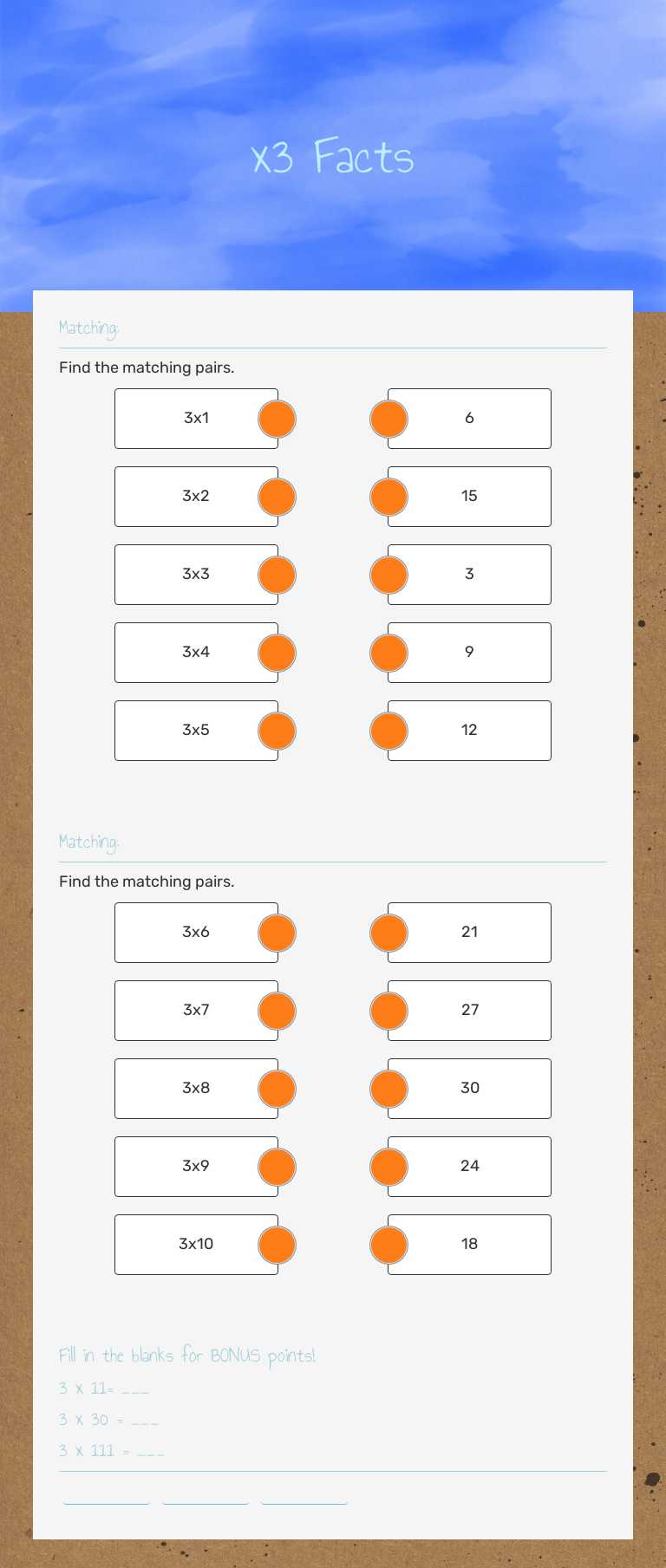 x3 Facts worksheet preview image