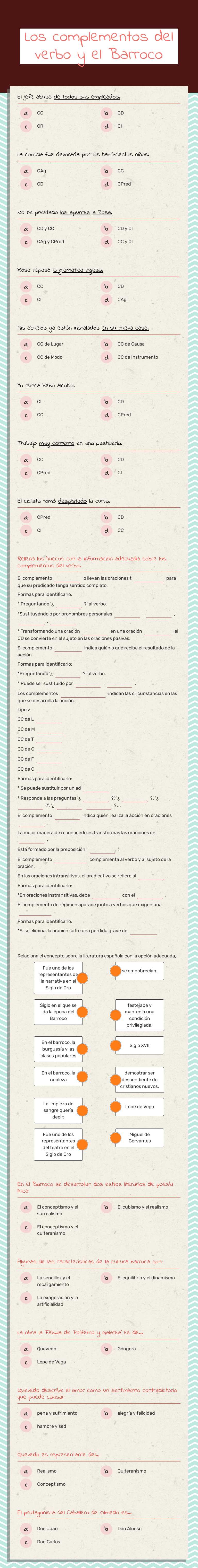 Los complementos del verbo y el Barroco worksheet preview