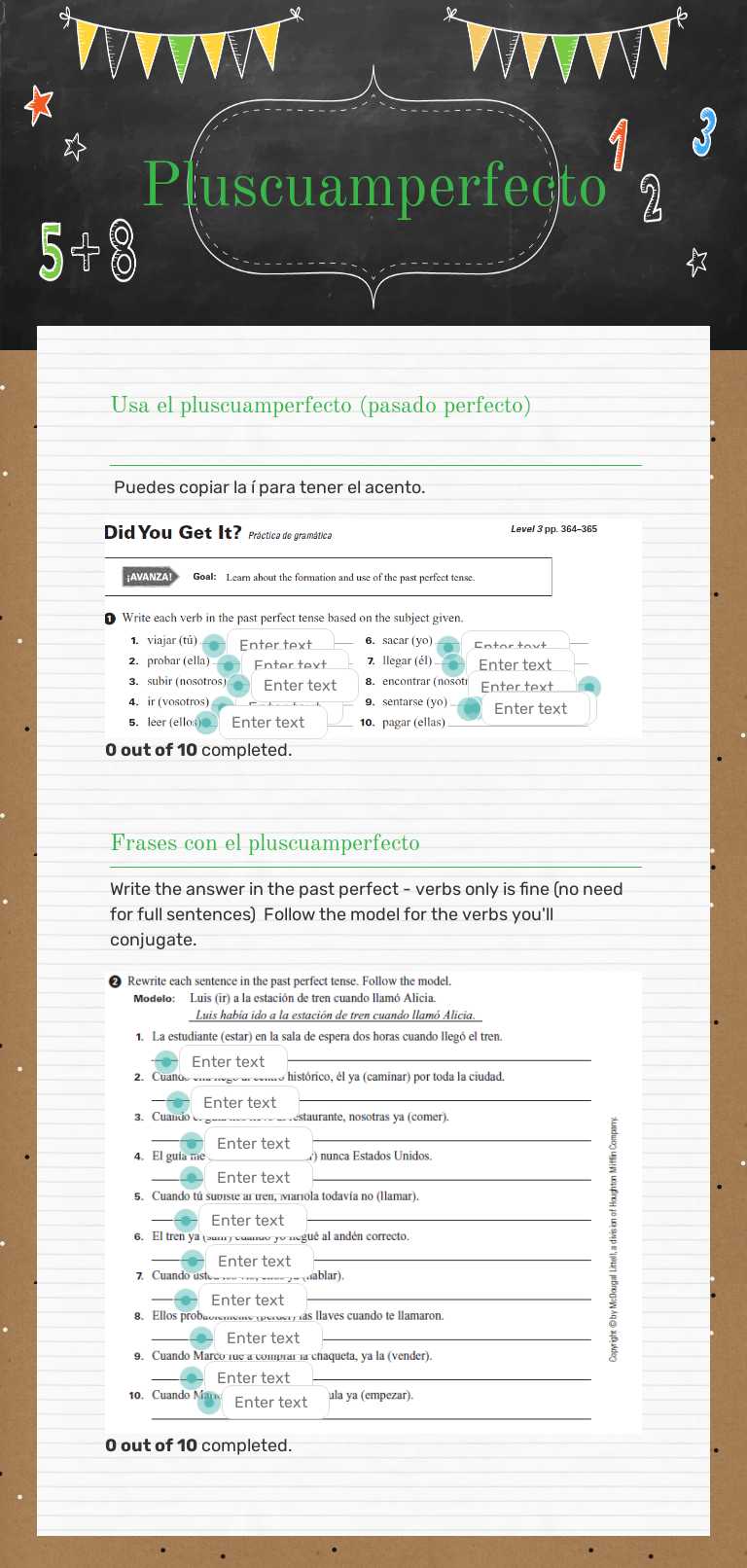 Pluscuamperfecto worksheet preview image