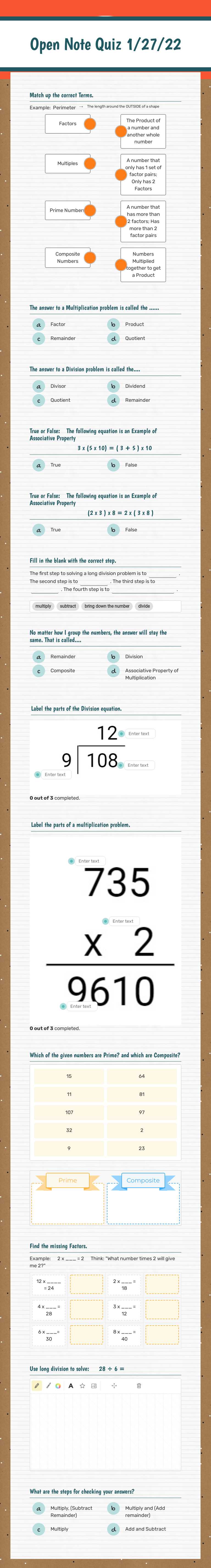 Open Note Quiz 1/27/22 worksheet preview image