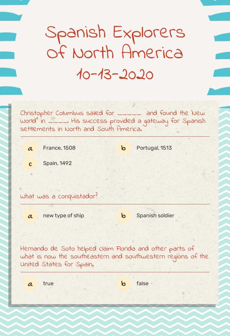 Spanish Explorers Of North America 10-13-2020 Grade 4 worksheet preview