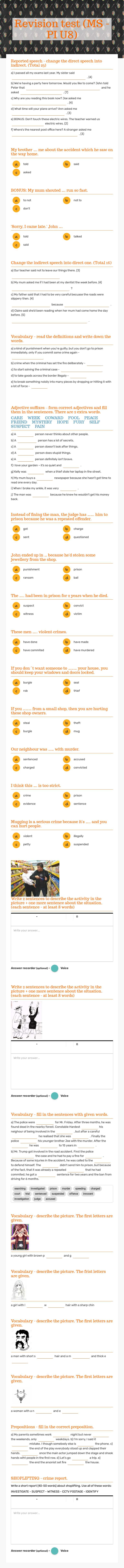 Revision test (MS - PI U8) worksheet preview image