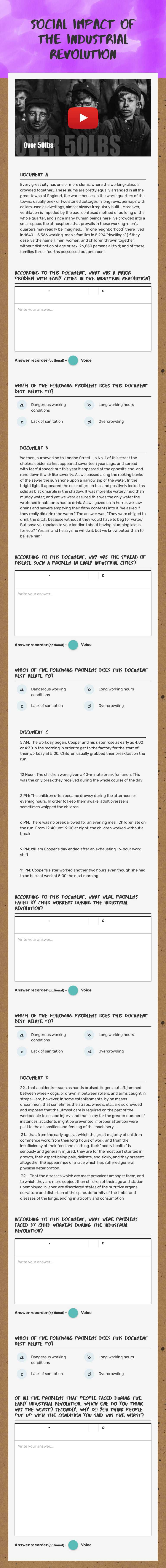 Social Impact of the Industrial Revolution worksheet preview image