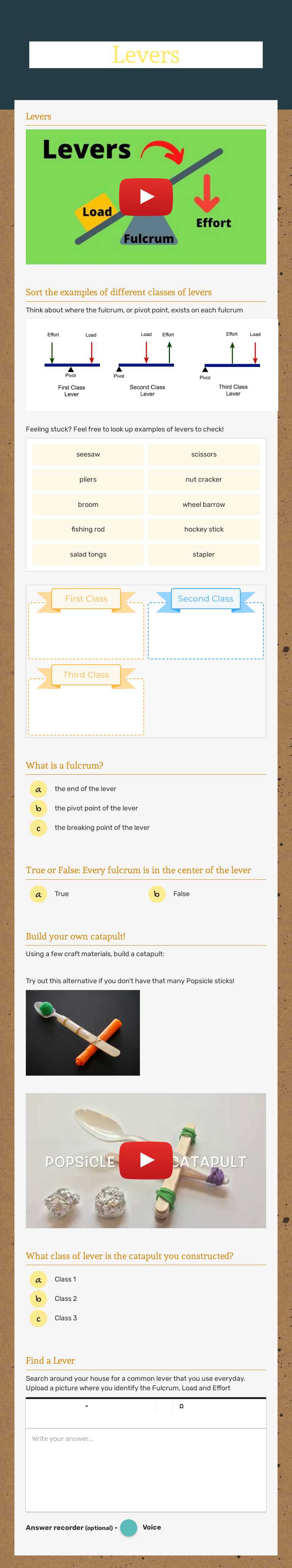 Levers Grade 3 worksheet preview