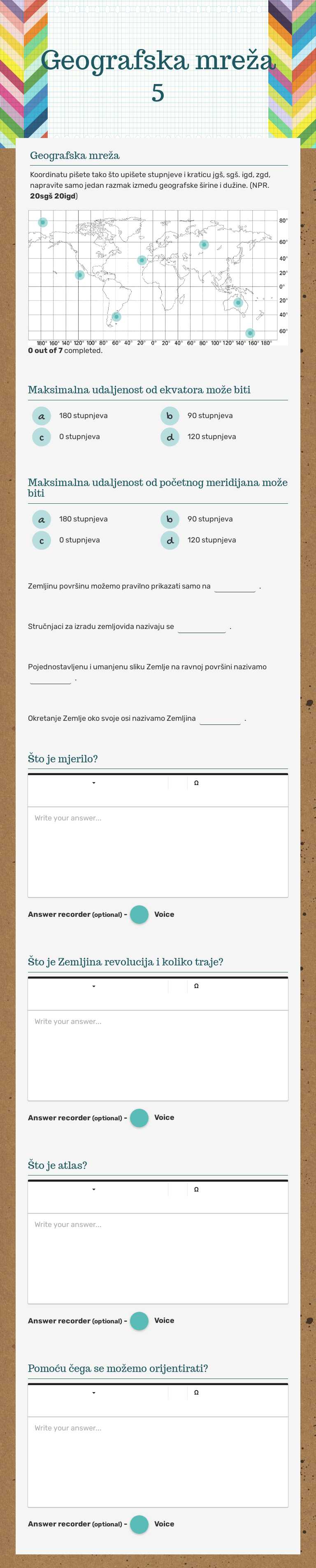Geografska mreža 5 worksheet preview image