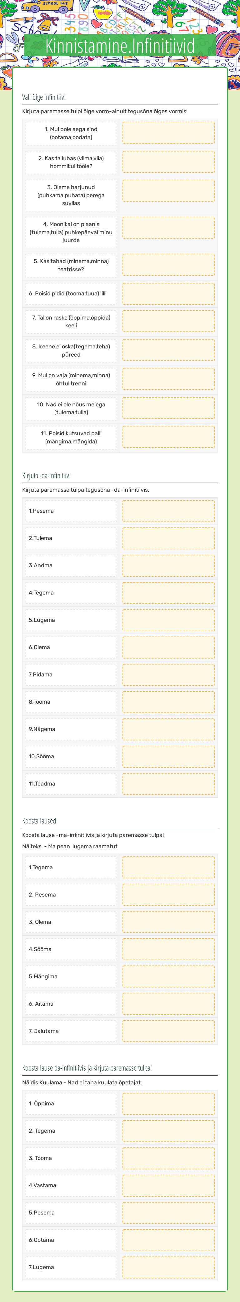 Kinnistamine.Infinitiivid worksheet preview image
