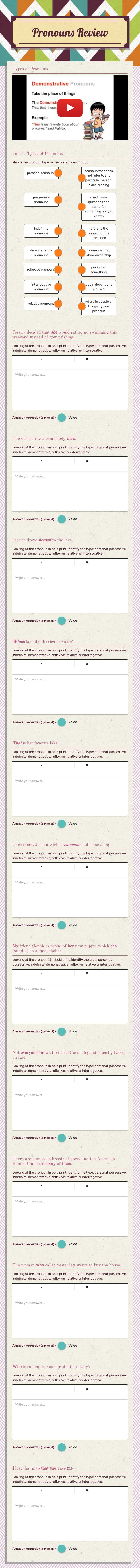 Pronouns Review Grade 8 worksheet preview