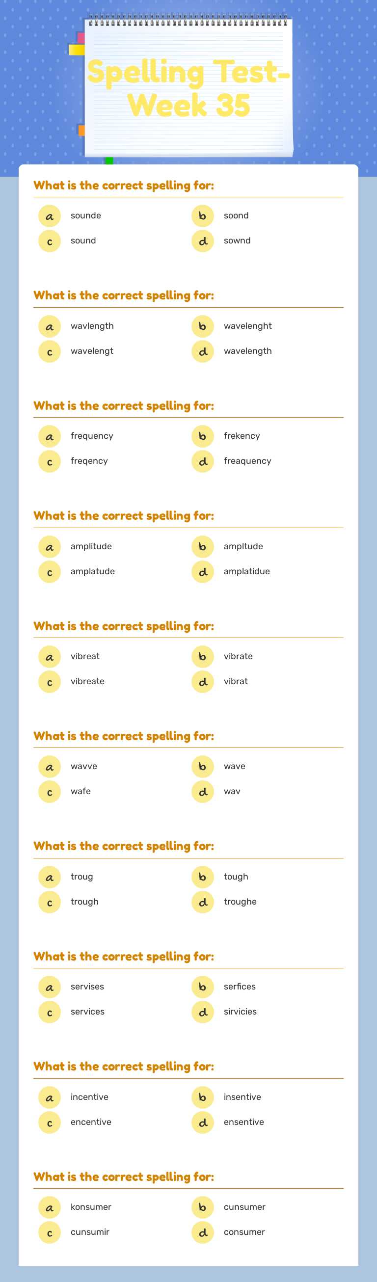 Spelling Test- Week 35 worksheet preview image