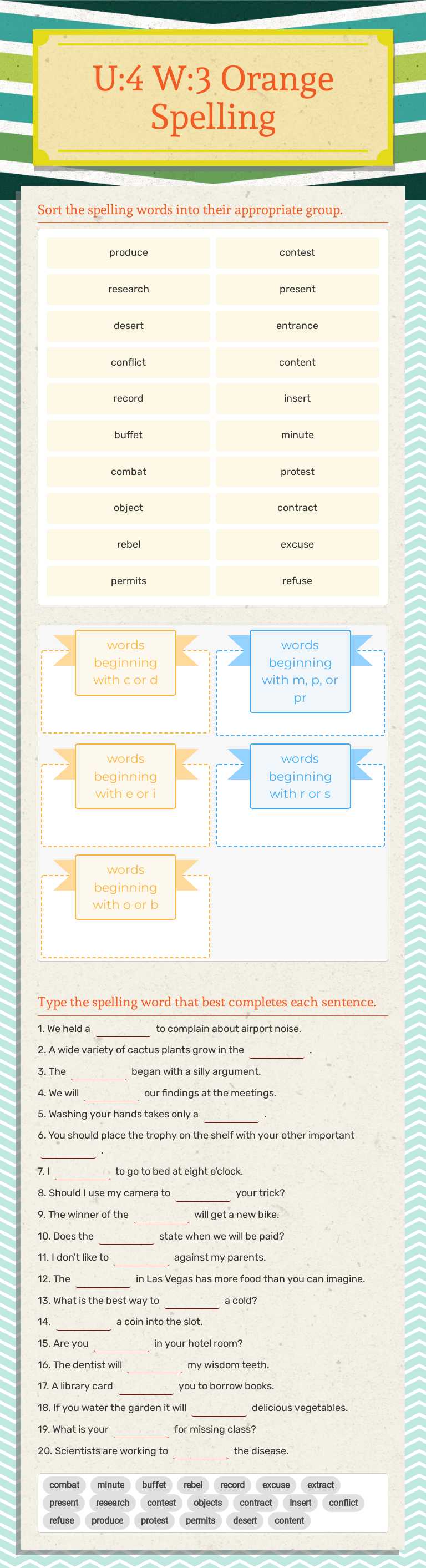 U:4 W:3 Orange Spelling worksheet preview image