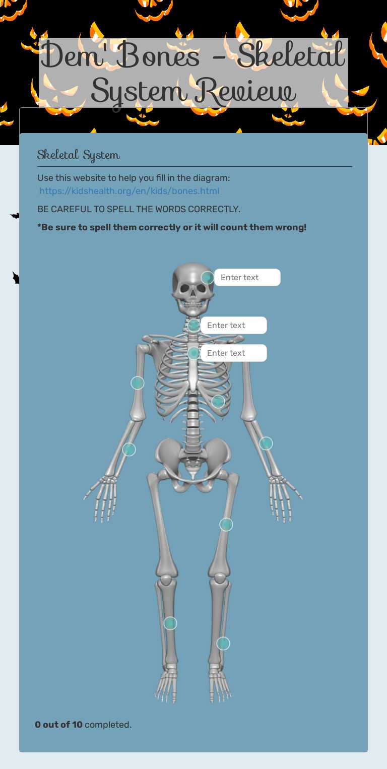 Dem' Bones - Skeletal System Review worksheet preview image