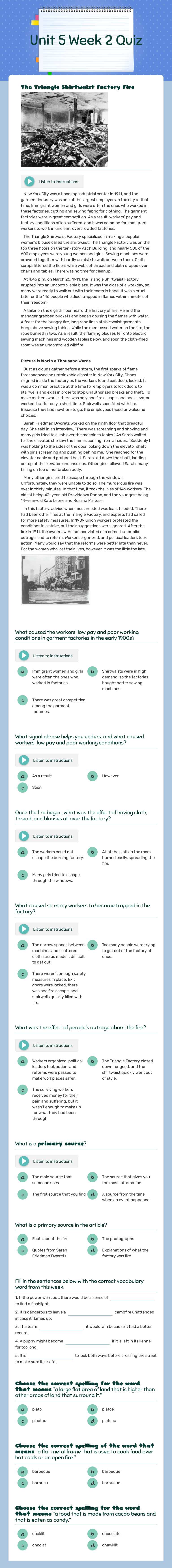 Unit 5 Week 2 Quiz worksheet preview