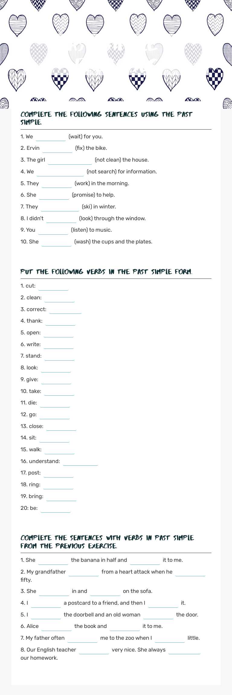past simple - exercises worksheet preview image