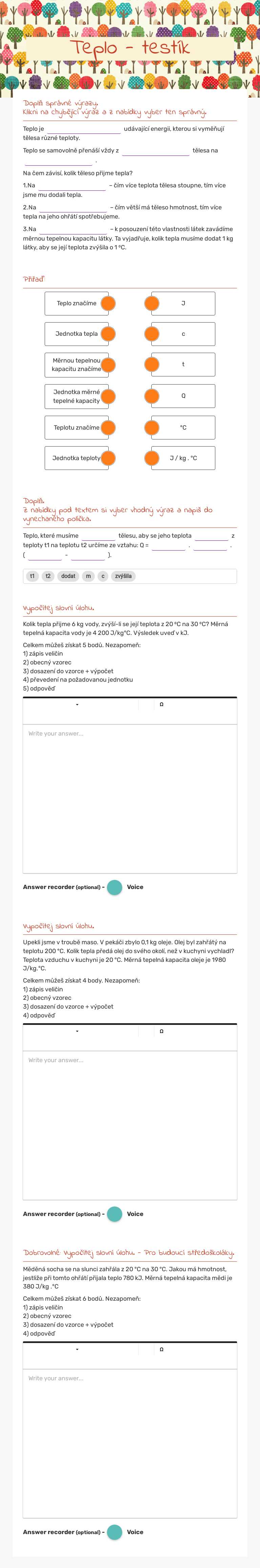 Teplo - testík worksheet preview image