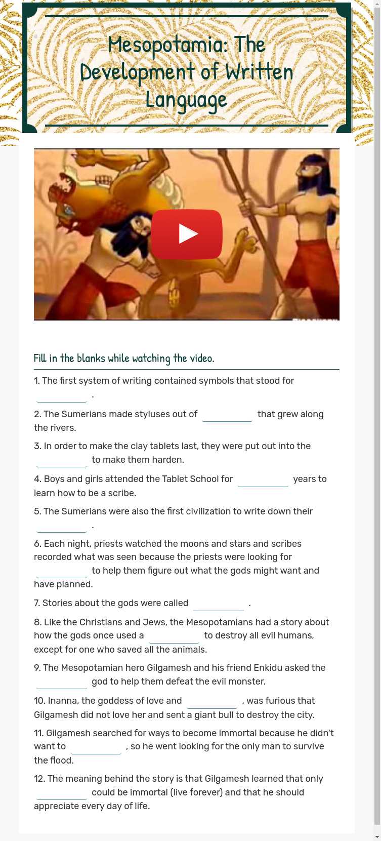 Mesopotamia: The Development of Written Language worksheet preview image