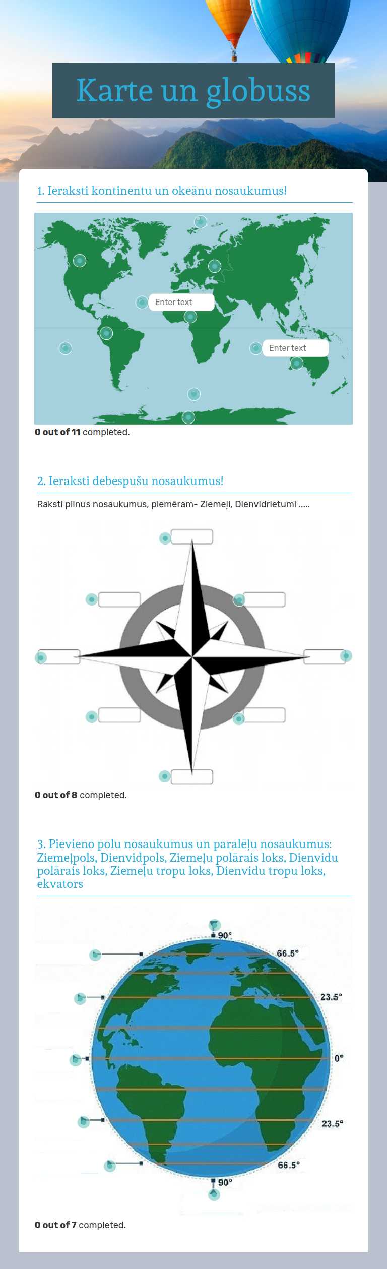 Karte un globuss worksheet preview image