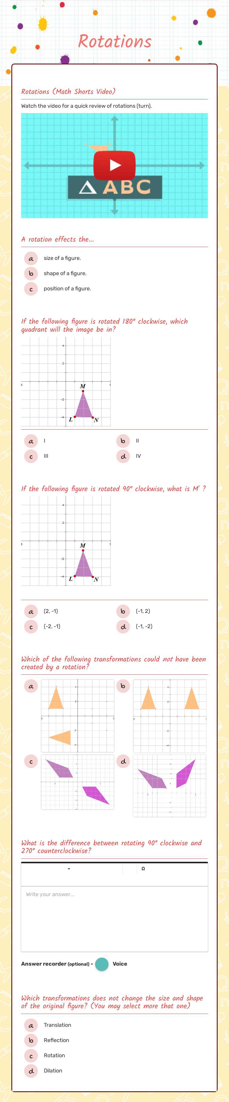Rotations worksheet preview image