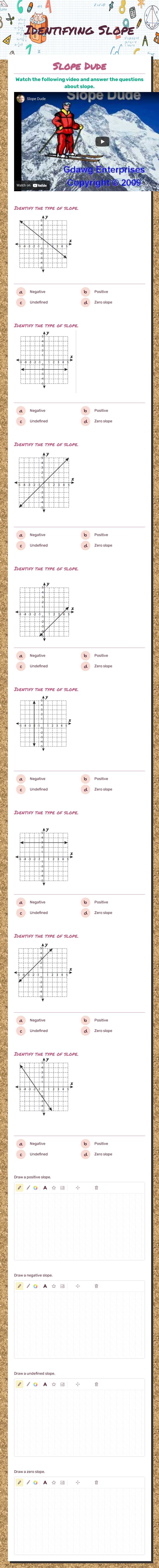 Identifying Slope worksheet preview image