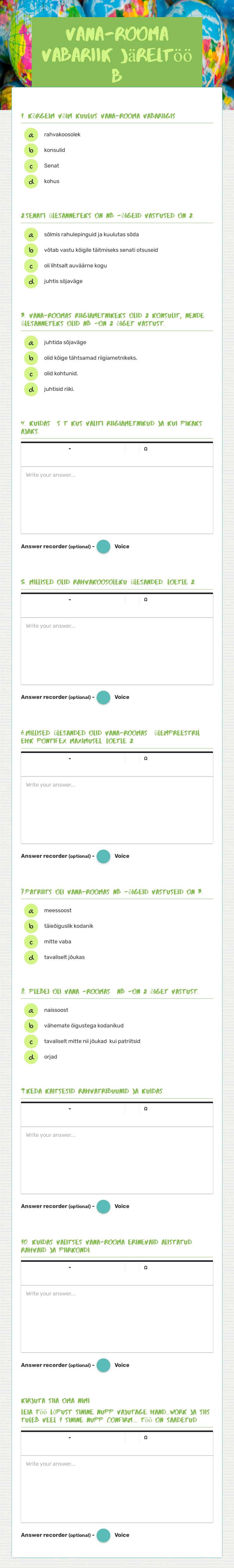 Vana-Rooma vabariik Järeltöö B worksheet preview image