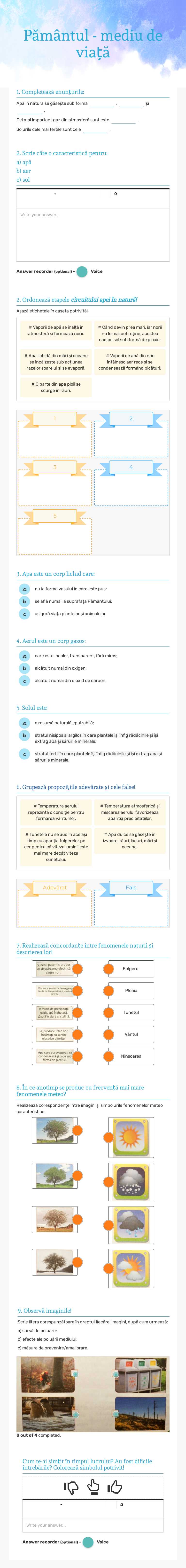 Pământul - mediu de viață worksheet preview image