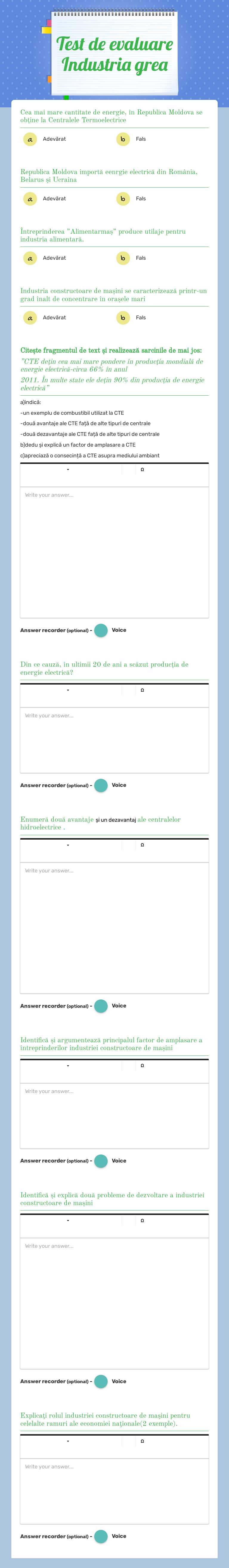 Test de evaluare Industria grea worksheet preview
