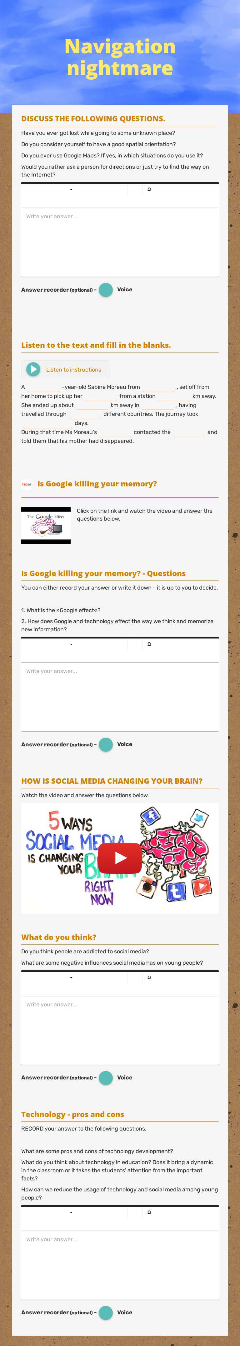 Navigation nightmare worksheet preview image