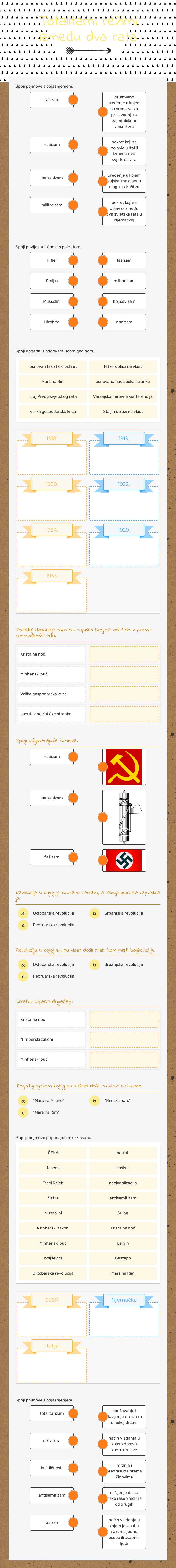 Totalitarni režimi između dva rata Grade 8 worksheet preview