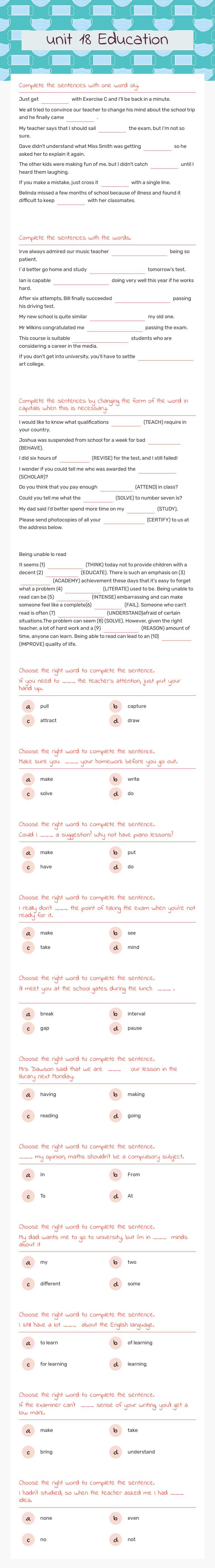 unit 18 Education Grade 11 worksheet preview