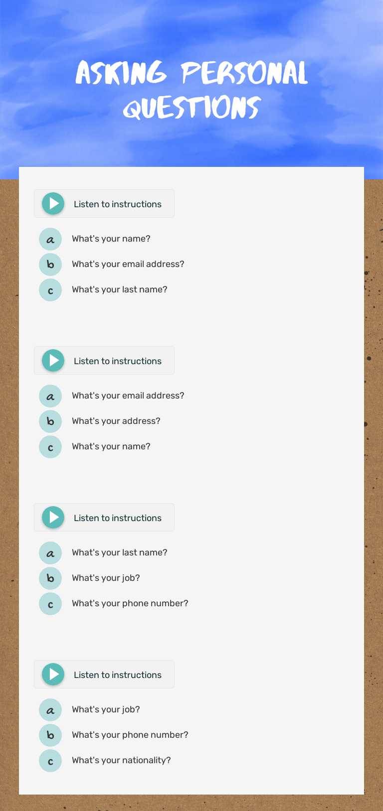 asking Personal questions worksheet preview image