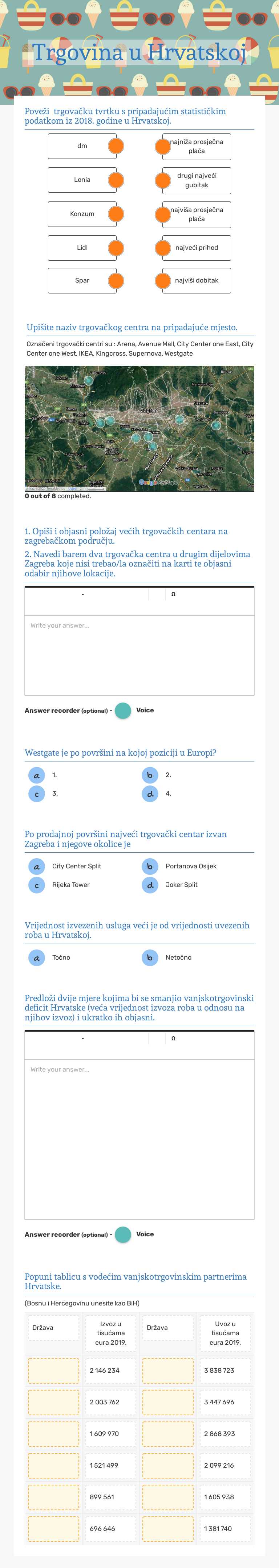 Trgovina u Hrvatskoj worksheet preview image