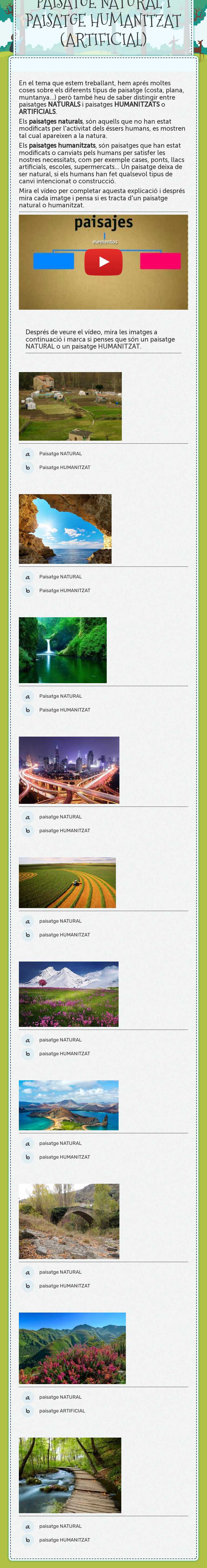 PAISATGE NATURAL I PAISATGE HUMANITZAT (ARTIFICIAL) worksheet preview image