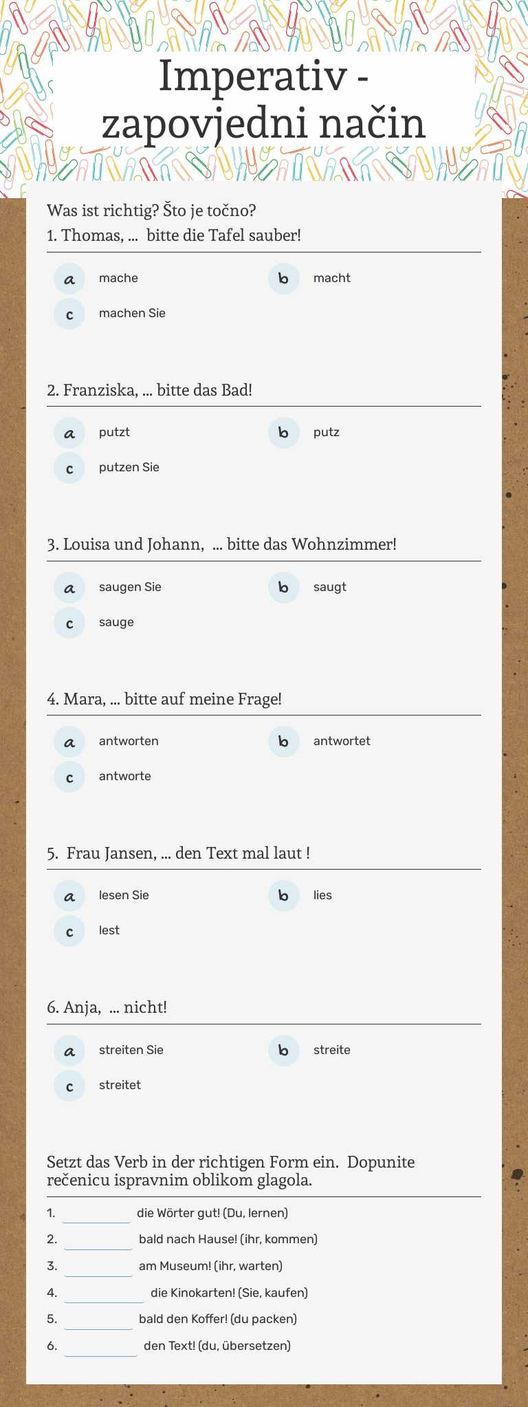 Imperativ - zapovjedni način worksheet preview image