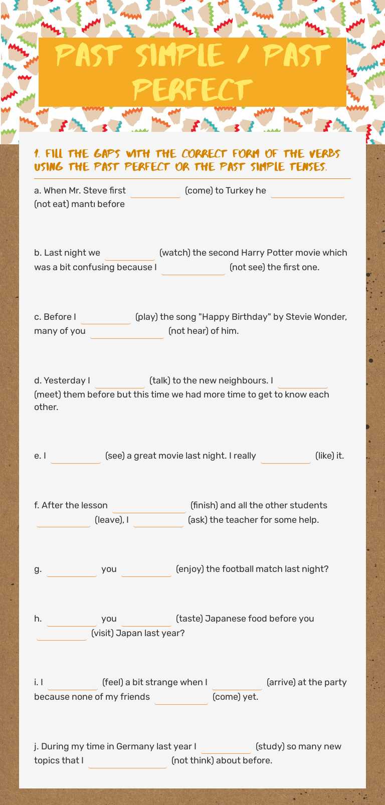 PAST SIMPLE / Past perfect Other worksheet preview