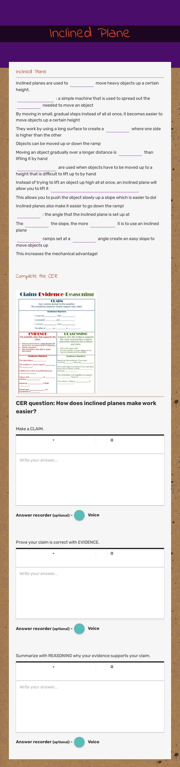Inclined Plane Grade 6 worksheet preview