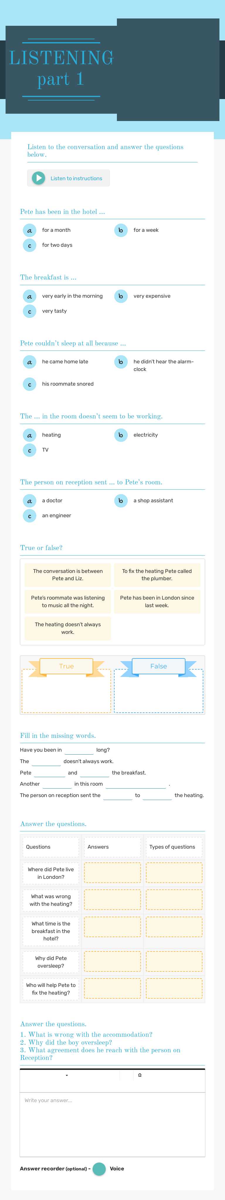 LISTENING 
part 1 worksheet preview image